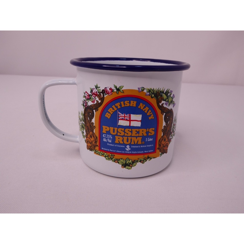 British Navy Pusser's Rum Enamel Tin Coffee Cup Mug Royal Navy